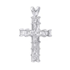 14K White Gold Princess Cut Diamond Cross Pendant 2.20ct 9 14K White Gold Princess Cut Diamond Cross Pendant 2.20ct -The King Of Accessories 14k gold princess cut diamond cross pendant 220ct p 26518 backwh