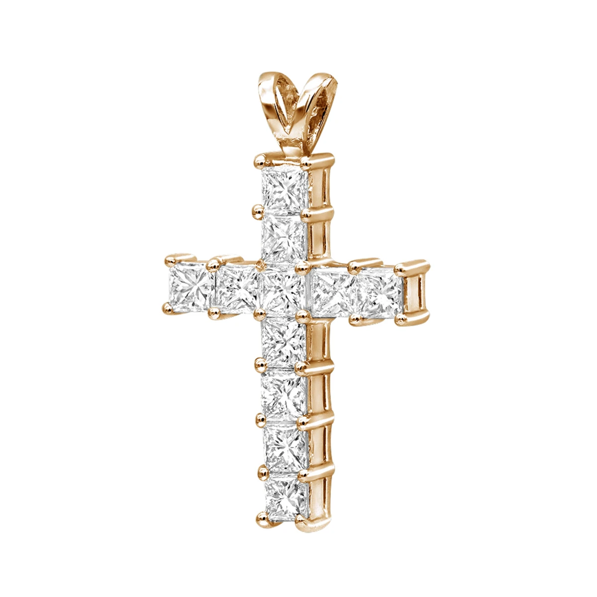 14K White Gold Princess Cut Diamond Cross Pendant 2.20ct 3 14K White Gold Princess Cut Diamond Cross Pendant 2.20ct - Image 3
