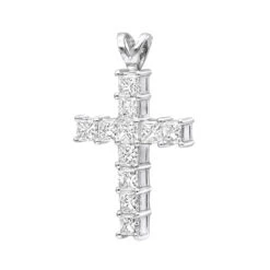 14K White Gold Princess Cut Diamond Cross Pendant 2.20ct