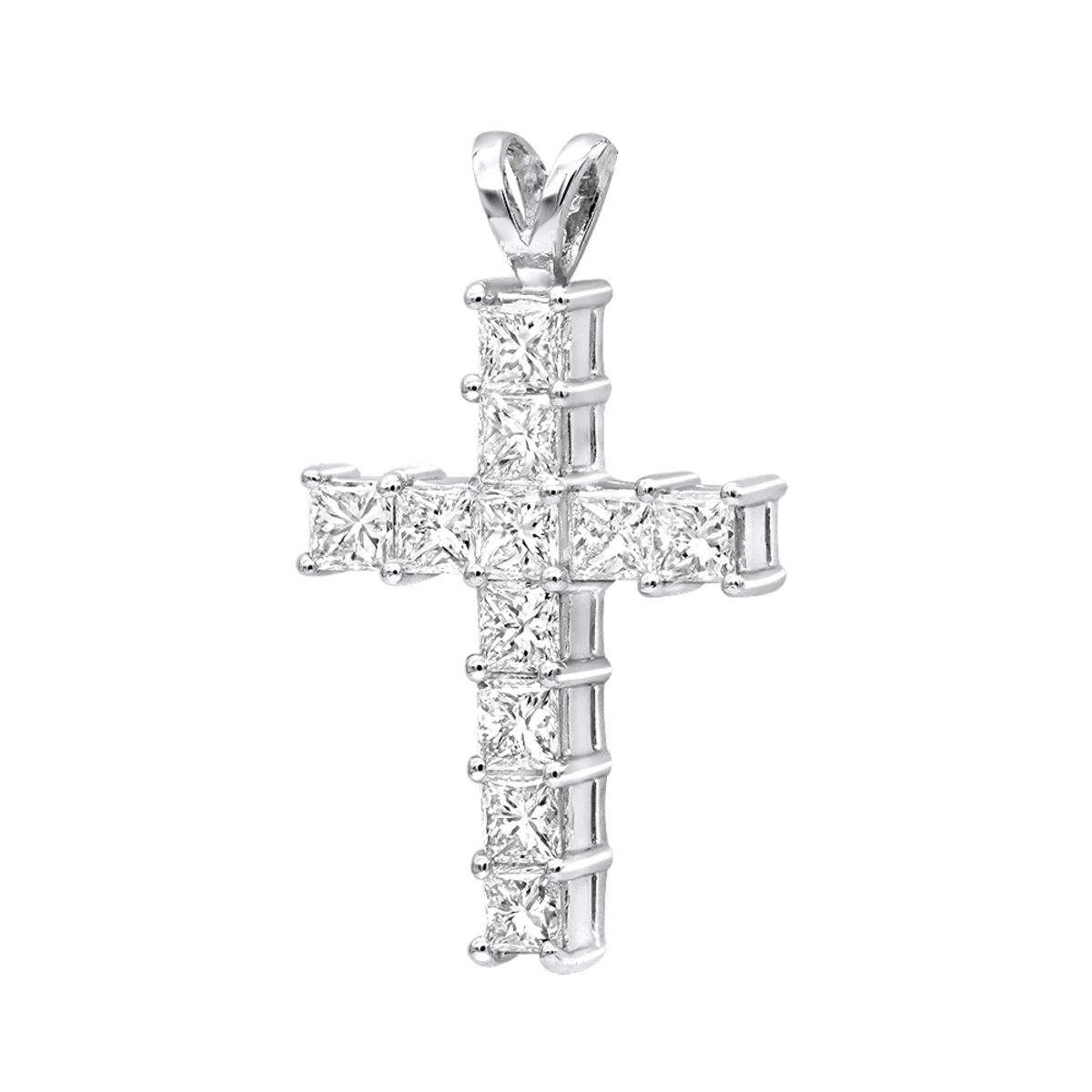 14K White Gold Princess Cut Diamond Cross Pendant 2.20ct 1 14K White Gold Princess Cut Diamond Cross Pendant 2.20ct