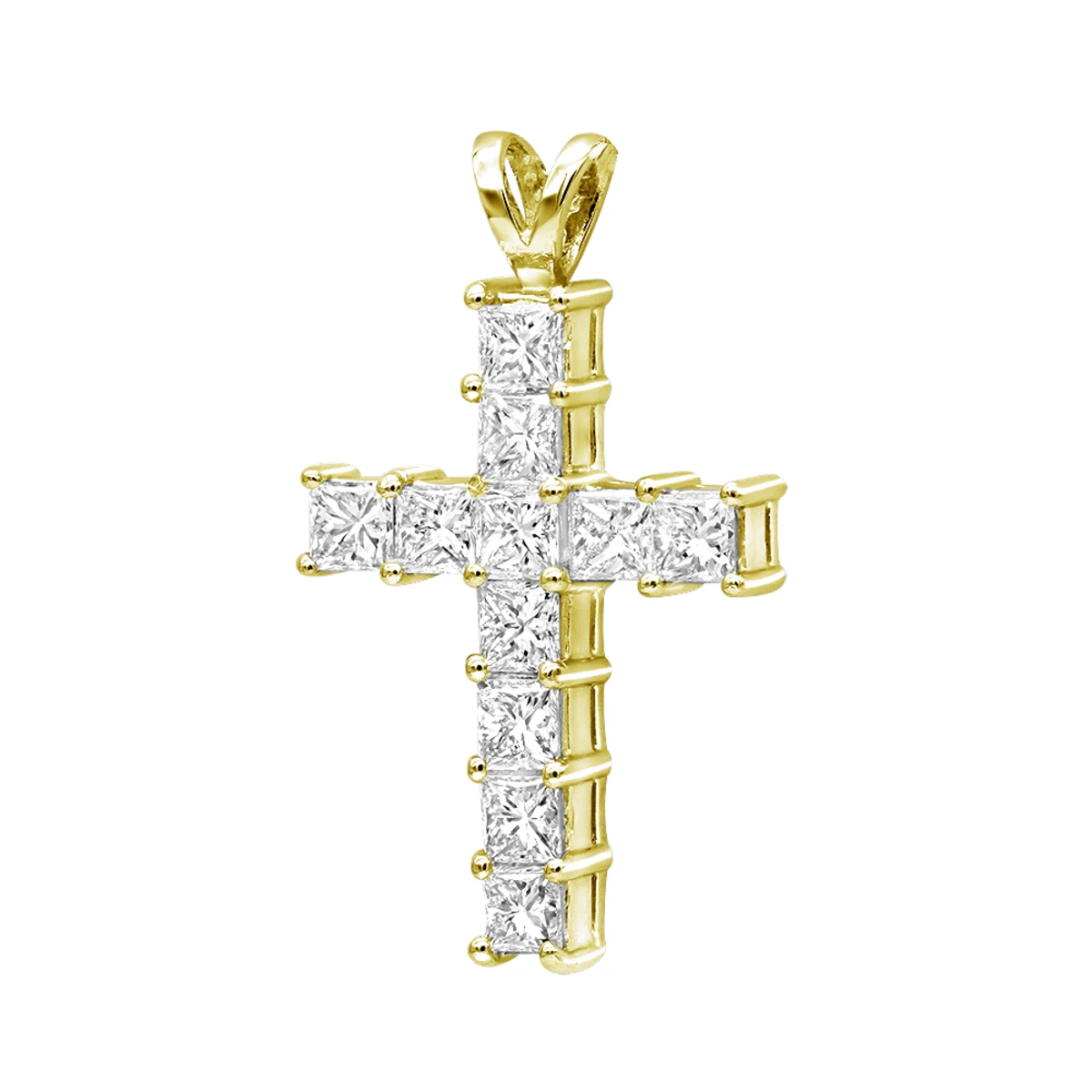 14K White Gold Princess Cut Diamond Cross Pendant 2.20ct 2 14K White Gold Princess Cut Diamond Cross Pendant 2.20ct - Image 2