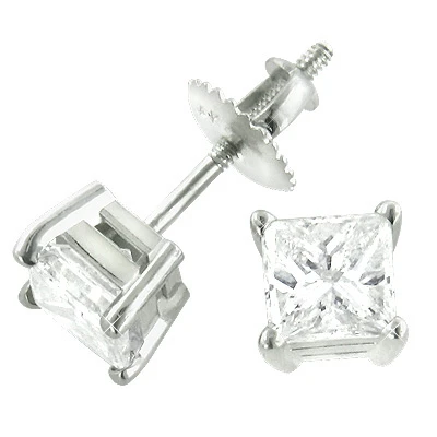 14K White Gold Princess Diamond Solitaire Earrings Studs 0.4ct 1 14K White Gold Princess Diamond Solitaire Earrings Studs 0.4ct