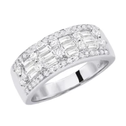 14K White Gold Round & Baguette Diamond Bands Item 1.10ct