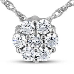 14K White Gold Round Diamond Cluster Pendant 0.14ct