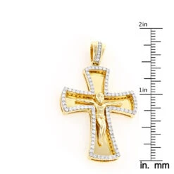 14K Yellow Gold Round Diamond Cross Pendant 1.2ct -The King Of Accessories 14k gold round diamond cross necklace 141ct p 26530 rulerye