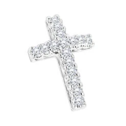14K White Gold Round Diamond Cross Pendant 1.2ct