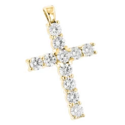 14K Yellow Gold Round Diamond Cross Pendant 4.40ct