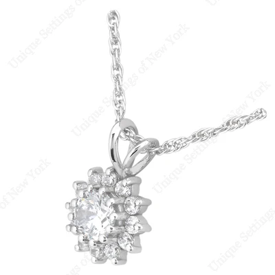 14K White Gold Round Diamond Flower Pendant 0.48ct 2 14K White Gold Round Diamond Flower Pendant 0.48ct - Image 2