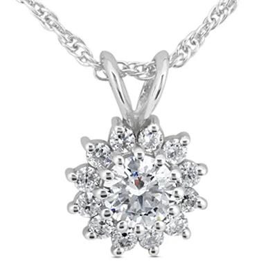 14K White Gold Round Diamond Flower Pendant 0.48ct 1 14K White Gold Round Diamond Flower Pendant 0.48ct