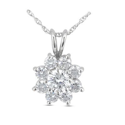 14K White Gold Round Diamond Flower Pendant 0.65ct 1 14K White Gold Round Diamond Flower Pendant 0.65ct