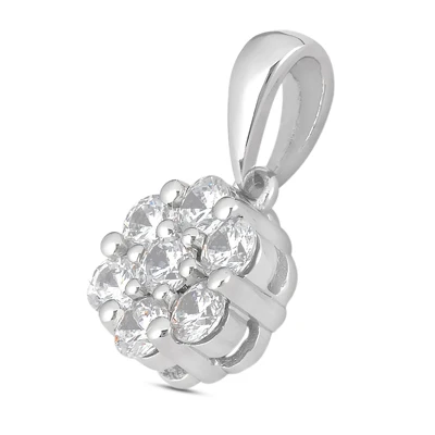 14K White Gold Round Diamond Flower Pendant 0.70ct 8mm 2 14K White Gold Round Diamond Flower Pendant 0.70ct 8mm - Image 2