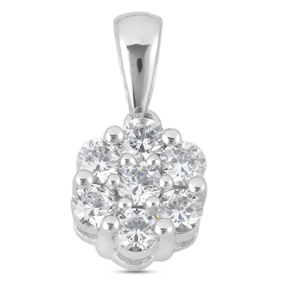 14K White Gold Round Diamond Flower Pendant 0.70ct 8mm 1 14K White Gold Round Diamond Flower Pendant 0.70ct 8mm