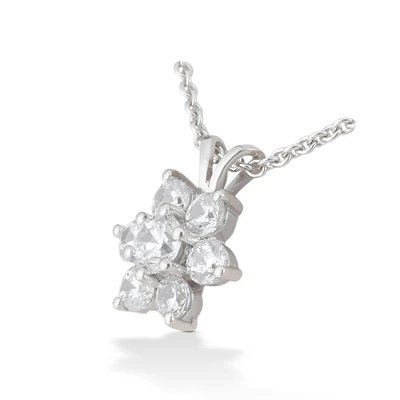 14K White Gold Round Diamond Flower Pendant 0.80ct 2 14K White Gold Round Diamond Flower Pendant 0.80ct - Image 2