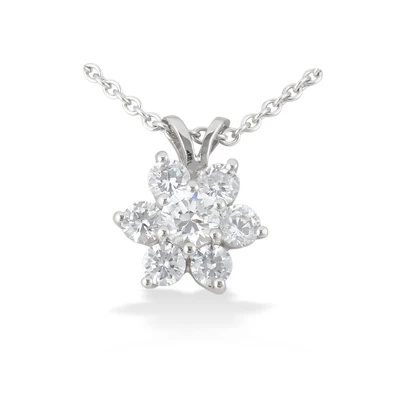 14K White Gold Round Diamond Flower Pendant 0.80ct 1 14K White Gold Round Diamond Flower Pendant 0.80ct