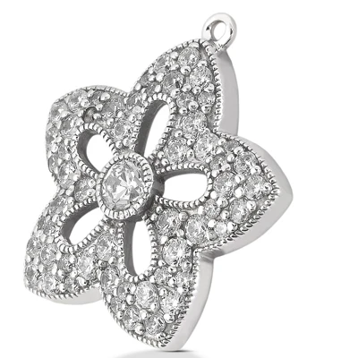 14K White Gold Round Diamond Flower Pendant 0.83ct 2 14K White Gold Round Diamond Flower Pendant 0.83ct - Image 2