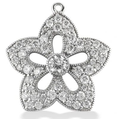 14K White Gold Round Diamond Flower Pendant 0.83ct 1 14K White Gold Round Diamond Flower Pendant 0.83ct