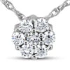 14K White Gold Round Diamond Flower Pendant 1.05ct