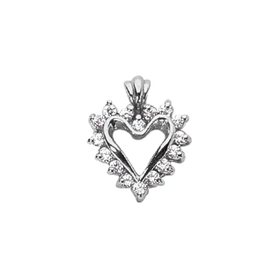 Small 14K White Gold Round Diamond Heart Pendant 0.24ct 1 Small 14K White Gold Round Diamond Heart Pendant 0.24ct