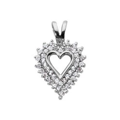 14K White Gold Round Diamond Heart Pendant 0.45ct 25.75mm