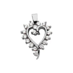 14K White Gold Round Diamond Heart Pendant 0.51ct
