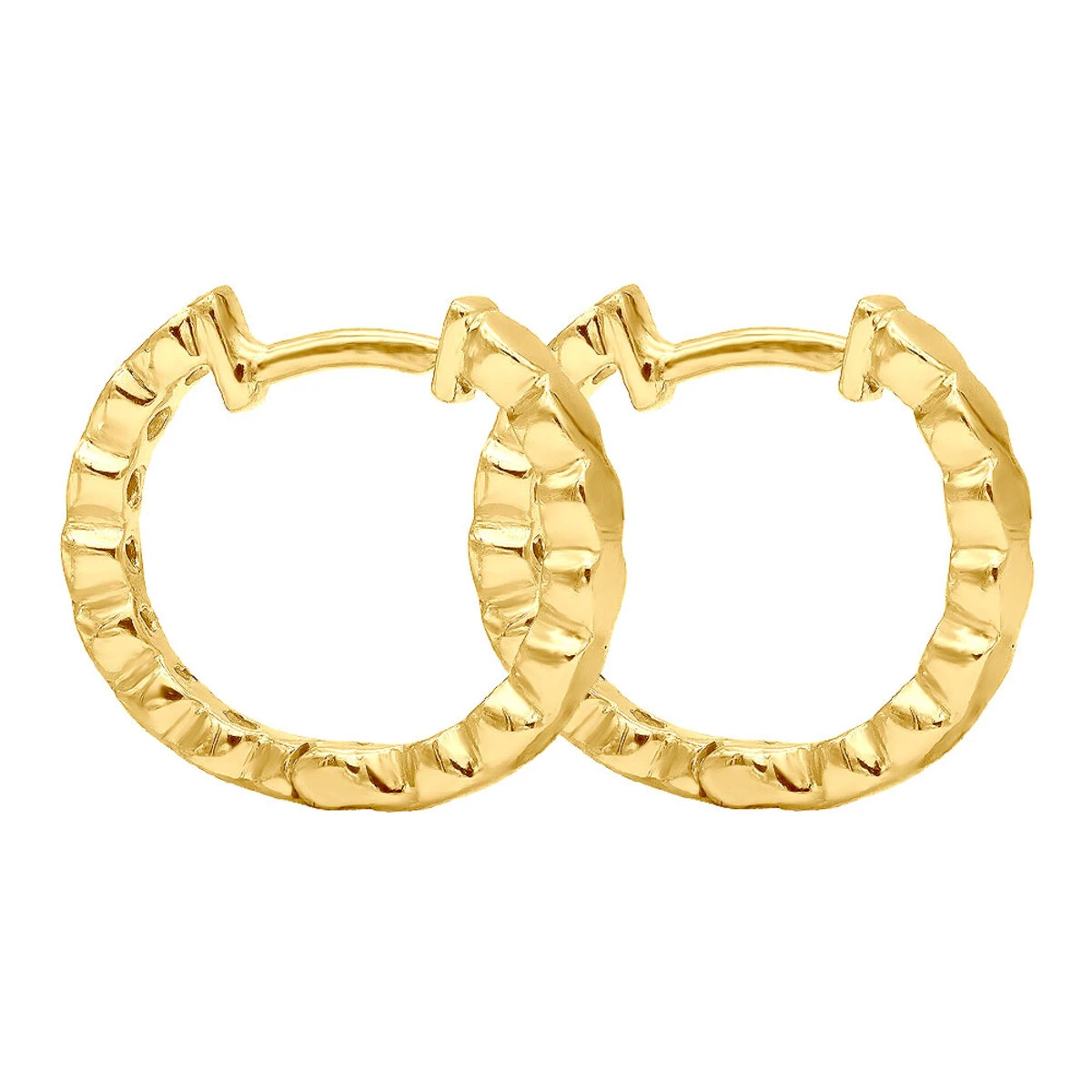 14K Yellow Gold Round Diamond Hoop Huggie Earrings 0.16ct 5 14K Yellow Gold Round Diamond Hoop Huggie Earrings 0.16ct - Image 5