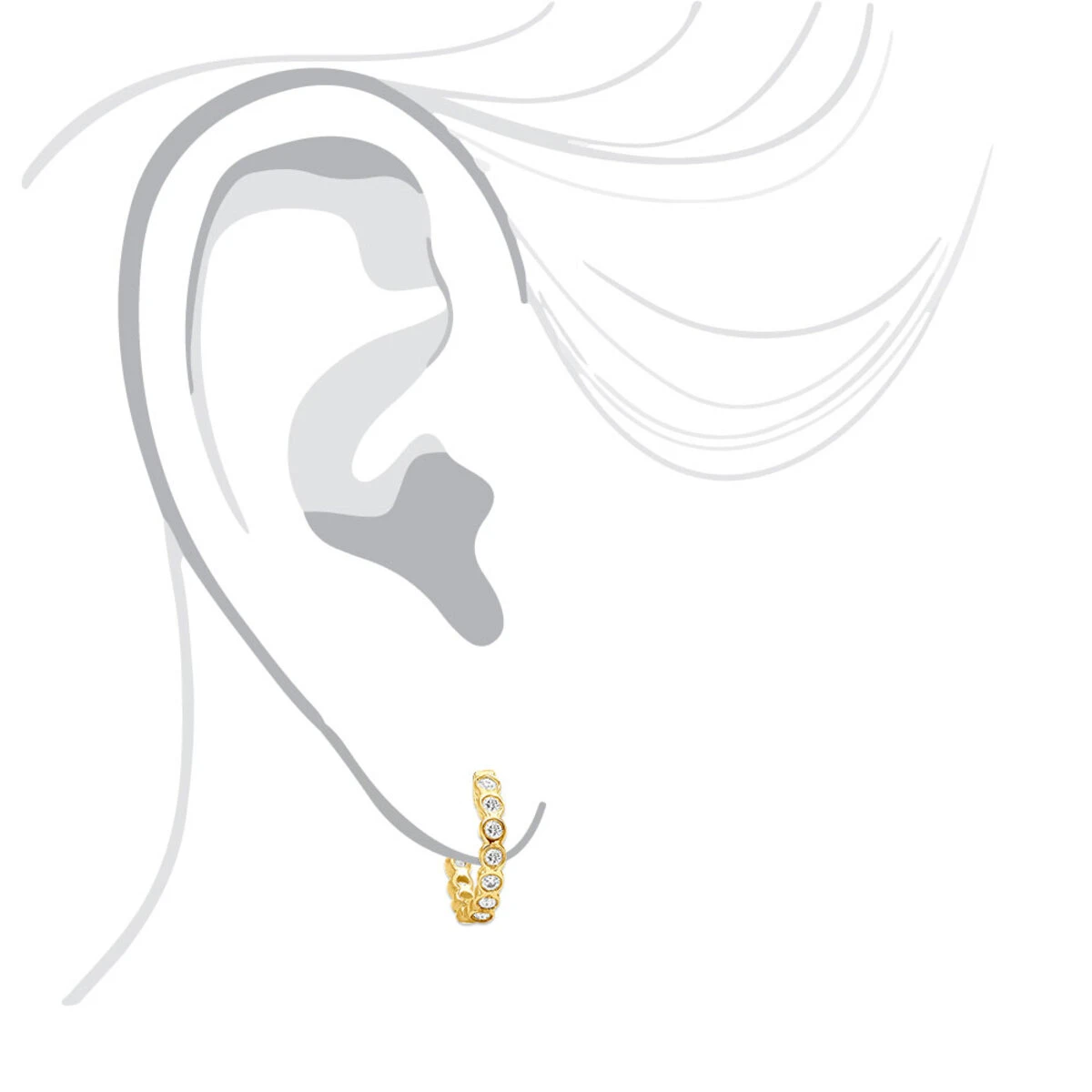 14K Yellow Gold Round Diamond Hoop Huggie Earrings 0.16ct 7 14K Yellow Gold Round Diamond Hoop Huggie Earrings 0.16ct - Image 7