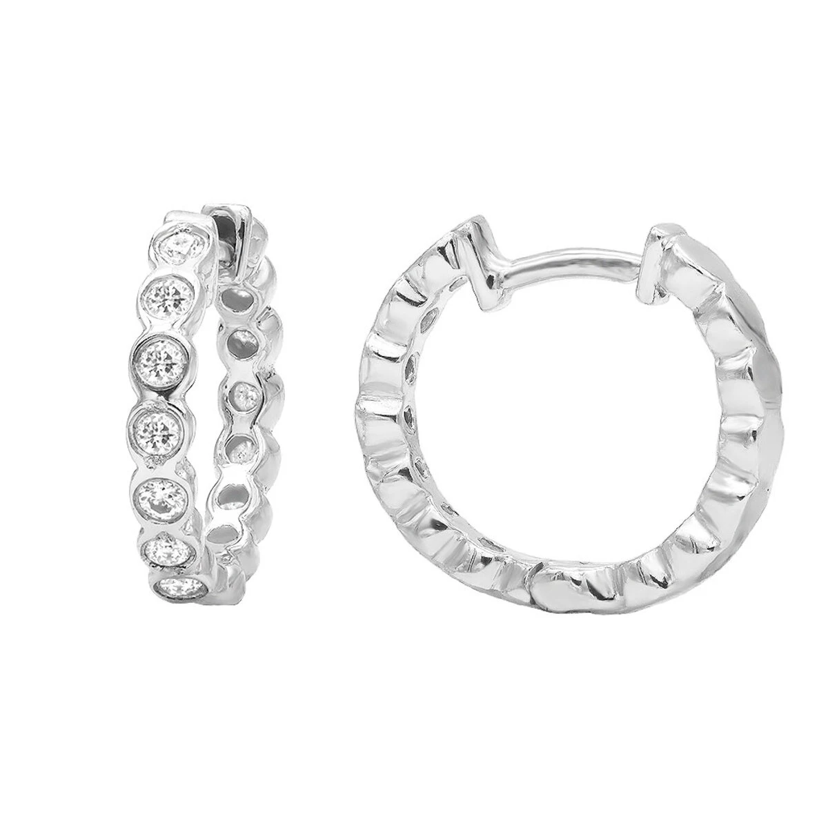 14K Yellow Gold Round Diamond Hoop Huggie Earrings 0.16ct 2 14K Yellow Gold Round Diamond Hoop Huggie Earrings 0.16ct - Image 2