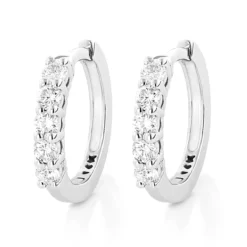 14K White Gold Round Diamond Huggie Earrings Hoops 0.33ct