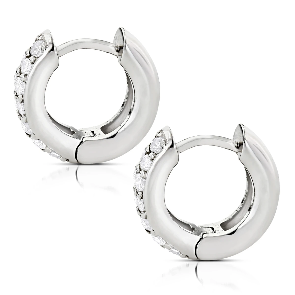 14K Yellow Gold Round Diamond Huggie Earrings Hoops 0.62ct 4 14K Yellow Gold Round Diamond Huggie Earrings Hoops 0.62ct - Image 4