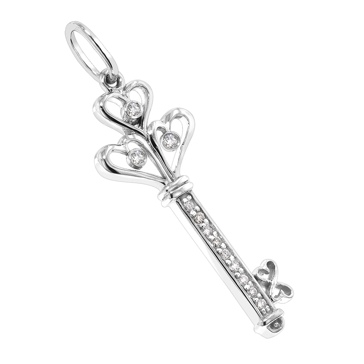 14K White Gold Round Diamond Key Pendant 0.18ct 1 14K White Gold Round Diamond Key Pendant 0.18ct