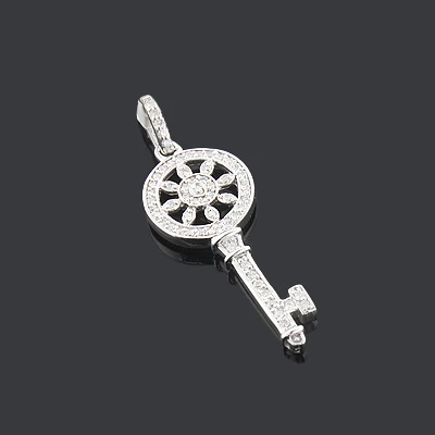 14K White Gold Round Diamond Key Pendant 0.33ct 5 14K White Gold Round Diamond Key Pendant 0.33ct - Image 5