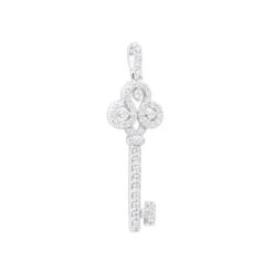 14K White Gold Round Diamond Key Pendant 1.57ct