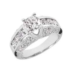 14K White Gold Round Diamond Ladies Ring 2.52ct 8.5mm