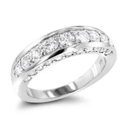 Thin 14K White Gold Round Diamond Ladies Wedding Ring 1.3ct