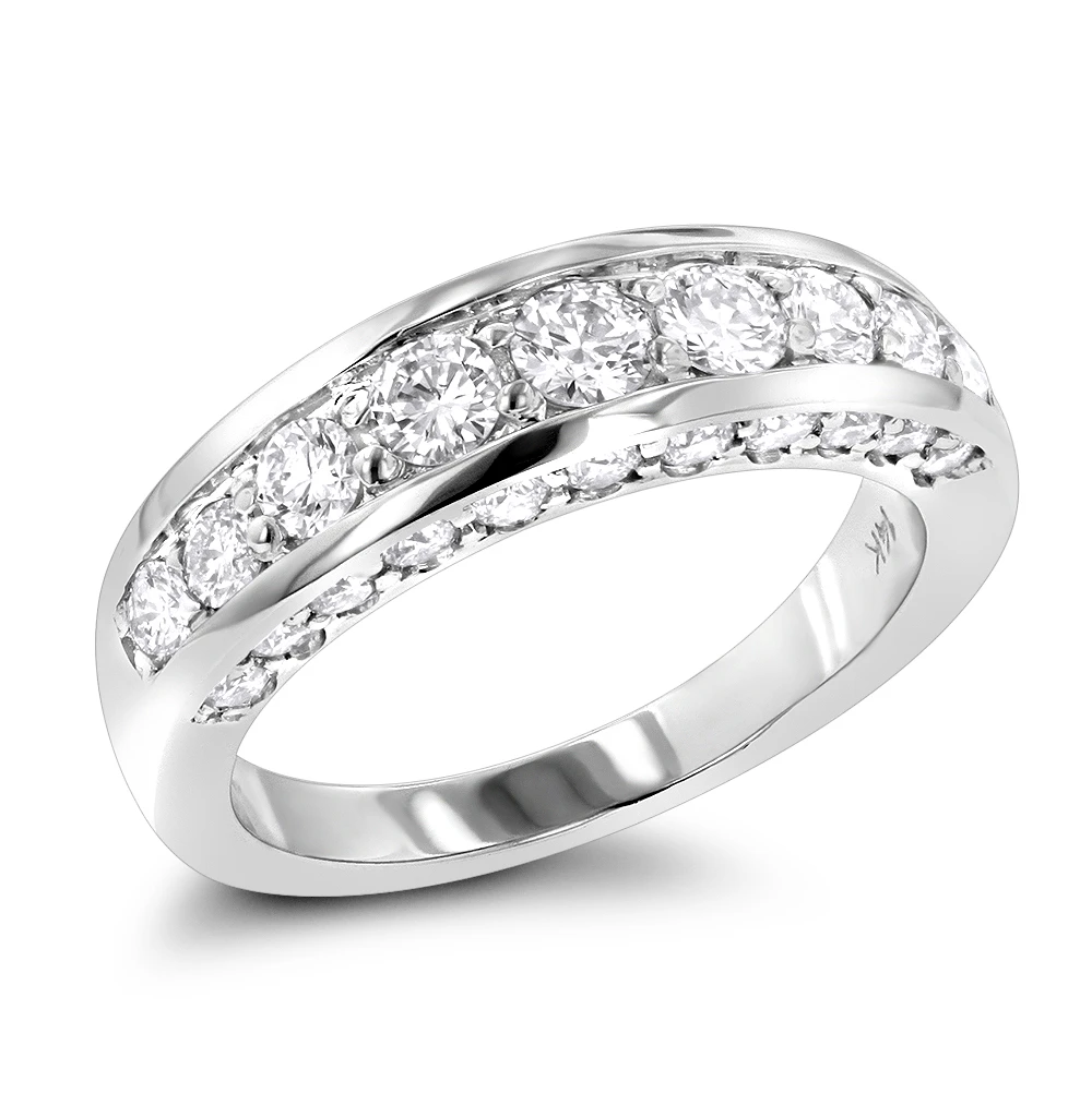 Thin 14K White Gold Round Diamond Ladies Wedding Ring 1.3ct 1 Thin 14K White Gold Round Diamond Ladies Wedding Ring 1.3ct