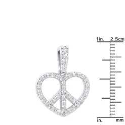 14K White Gold Round Diamond Peace Sign Heart Pendant 0.63ct -The King Of Accessories 14k gold round diamond peace sign heart pendant 063ct p 27782 rulerwh
