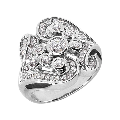 14K White Gold Round Diamond Right Hand Ladies Ring 0.78ct 1 14K White Gold Round Diamond Right Hand Ladies Ring 0.78ct