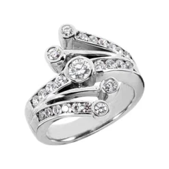 14K White Gold Round Diamond Right Hand Ring 0.75ct