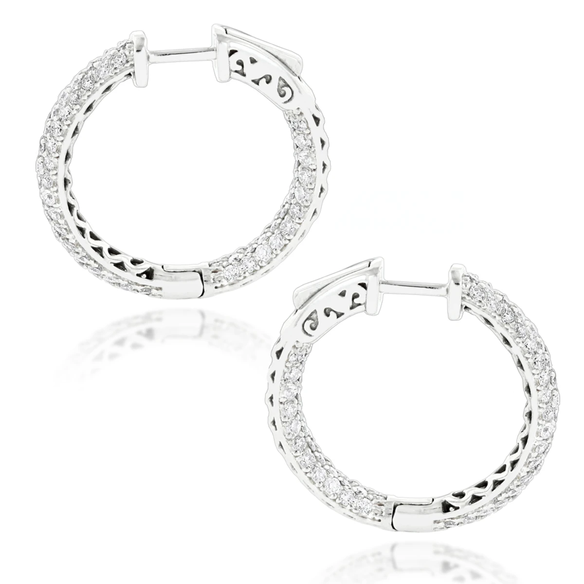 14K White Gold Small Inside Out Diamond Hoop Earrings For Women 2.7ct 1 Inch 4 14K White Gold Small Inside Out Diamond Hoop Earrings For Women 2.7ct 1 Inch - Image 4