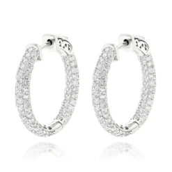 14K White Gold Small Inside Out Diamond Hoop Earrings For Women 2.7ct 1 Inch