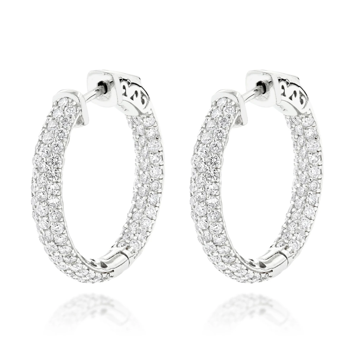 14K White Gold Small Inside Out Diamond Hoop Earrings For Women 2.7ct 1 Inch 1 14K White Gold Small Inside Out Diamond Hoop Earrings For Women 2.7ct 1 Inch