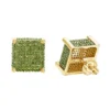 14K Yellow Gold Square Green Diamond Stud Earrings 1.3ct By Luxurman