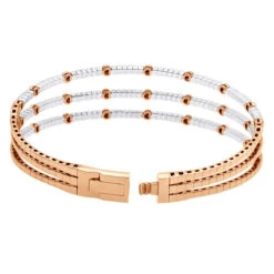 1.5 Carat Flexible Diamond Bangle Bracelet For Women Solid 14K Rose Gold 3 Row -The King Of Accessories 14k gold unique 3 row flexible diamond bangle bracelet for ladies 15 carat 018338 back rose