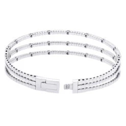 1.5 Carat Flexible Diamond Bangle Bracelet For Women Solid 14K Rose Gold 3 Row -The King Of Accessories 14k gold unique 3 row flexible diamond bangle bracelet for ladies 15 carat 018338 back white