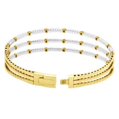 1.5 Carat Flexible Diamond Bangle Bracelet For Women Solid 14K Rose Gold 3 Row -The King Of Accessories 14k gold unique 3 row flexible diamond bangle bracelet for ladies 15 carat 018338 back yellow