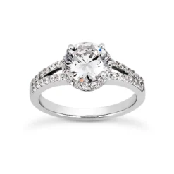 14K White Gold Unique Diamond Engagement Ring 0.88ct 4.5mm