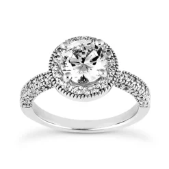 14K White Gold Unique Diamond Engagement Ring 1.10ct 2.4mm