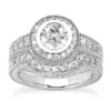 14K White Gold Unique Diamond Engagement Ring Set 0.96ct Band: 3.10mm, Eng.: 3.65mm