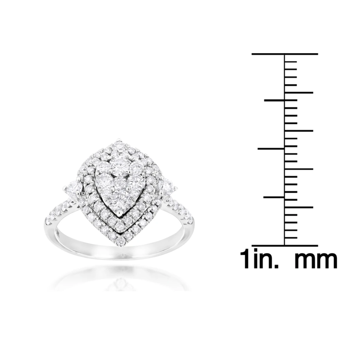 14K White Gold Unique Drop Design Pear Shape Diamond Cluster Ring For Women 1.3ct 4 14K White Gold Unique Drop Design Pear Shape Diamond Cluster Ring For Women 1.3ct - Image 4