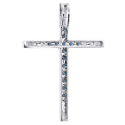 14K White Gold White Blue Diamond Cross Pendant 0.86ct -The King Of Accessories 14k gold white blue diamond cross pendant 086ct p 6607 back white